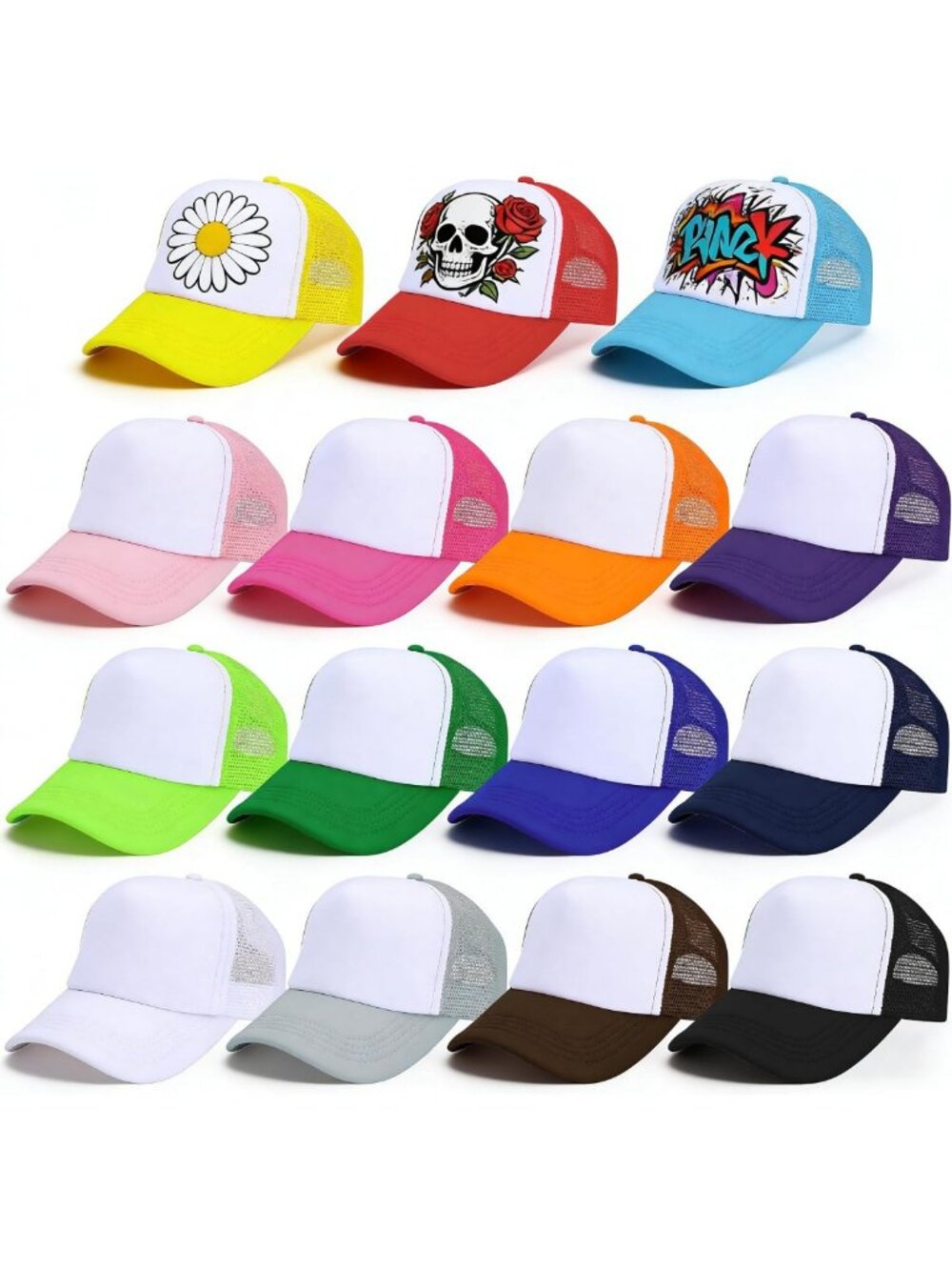 Adjustable Blank Trucker Hats for Sublimation - Bulk Pack, Customizable Style